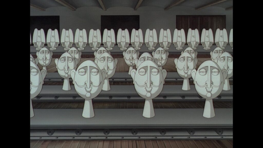 An assembly line of royal statues