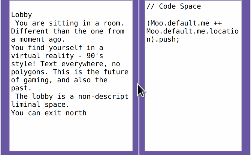 The Moo's GUI. The mouse is clicking and dragging on the gray line between the two panes to change the relative sizes.