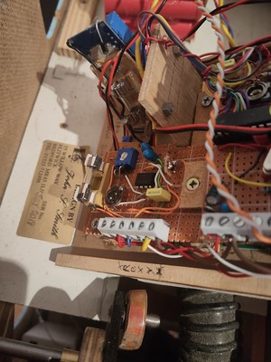 A hand soldered microcontroller with a lot of wires